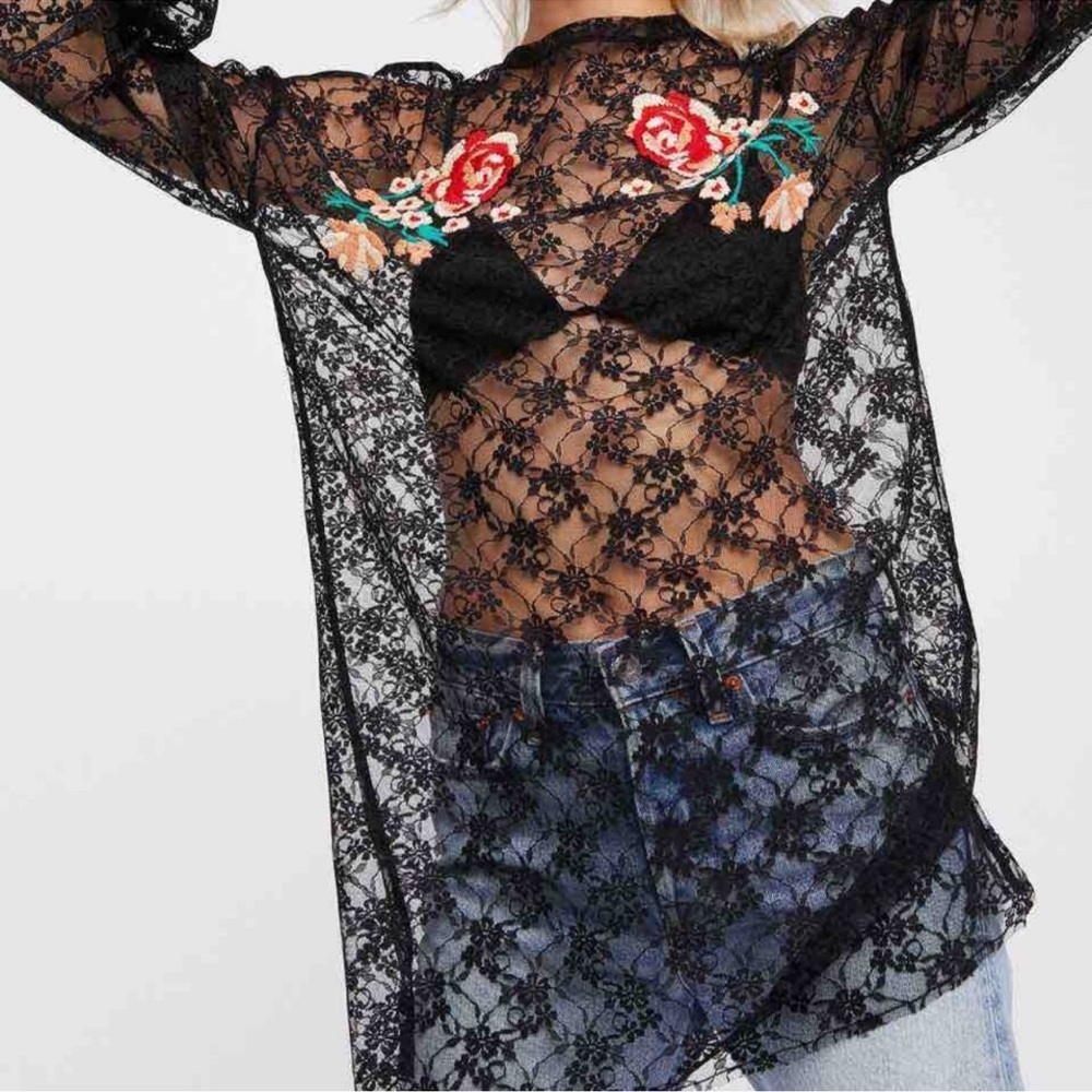 Free People Fast Forward Sheer Tunic‎ Coverup Floral Embroidered Lace Whimsigoth
